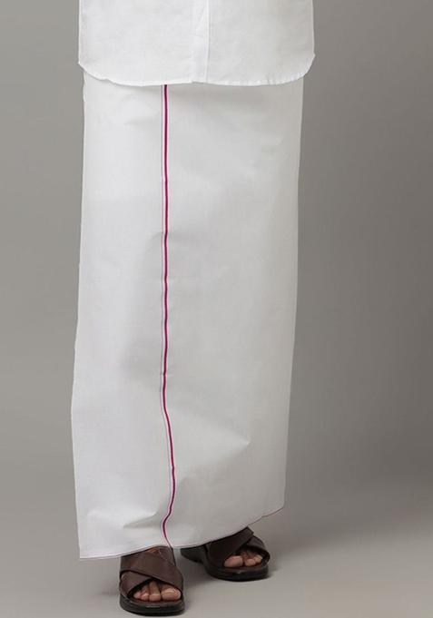 White Solid Cotton Dhoti For Men 