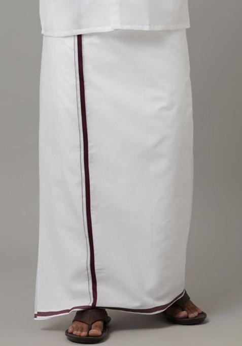 White Solid Cotton Dhoti For Men 