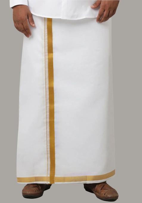 White Solid Cotton Dhoti For Men 