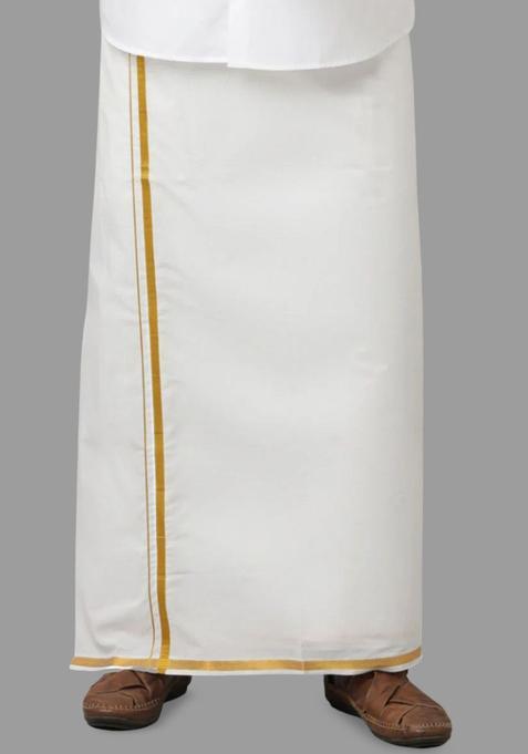 White Solid Cotton Dhoti For Men 