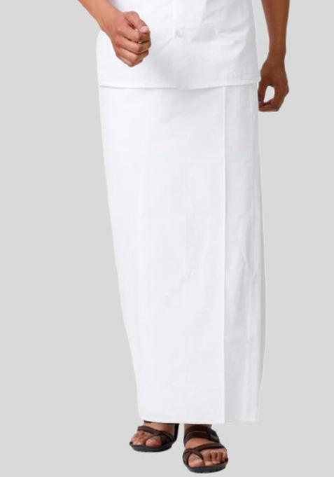White Solid Cotton Dhoti For Men 
