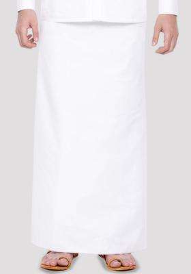 White Solid Cotton Dhoti For Men 