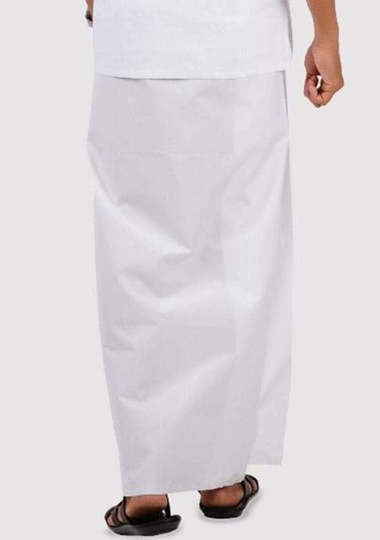 White Solid Cotton Dhoti For Men  - Indya