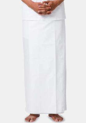 White Solid Cotton Dhoti For Men 
