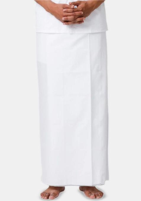 White Solid Cotton Dhoti For Men 