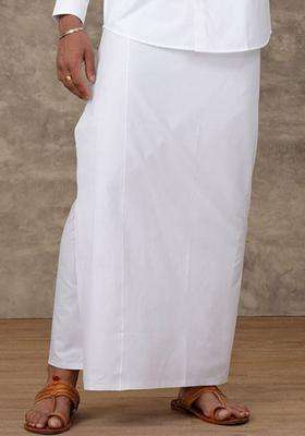 White Solid Cotton Dhoti For Men 