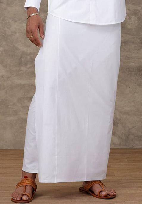 White Solid Cotton Dhoti For Men 
