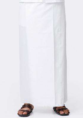 White Solid Cotton Dhoti For Men 