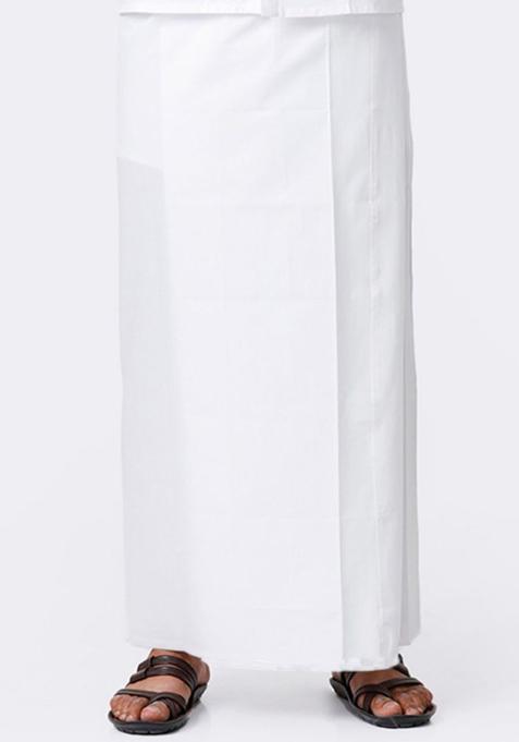 White Solid Cotton Dhoti For Men 