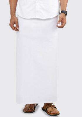 White Solid Cotton Dhoti For Men 