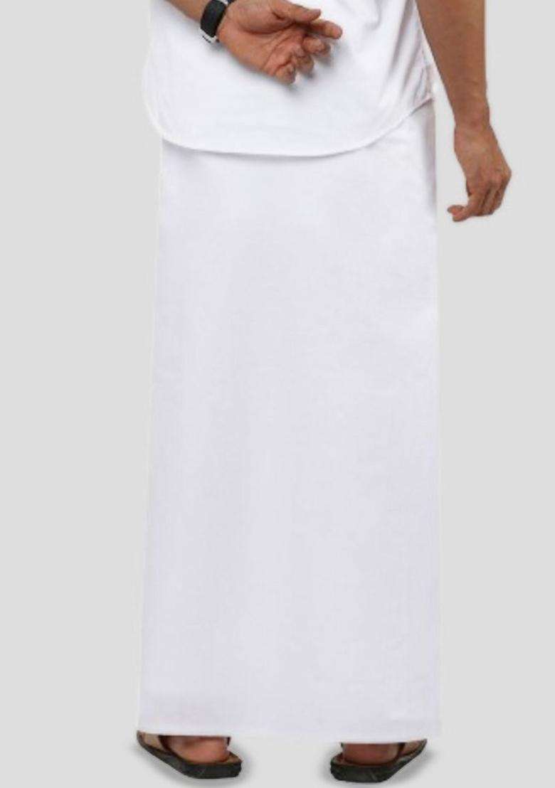White Solid Cotton Dhoti For Men  - Indya