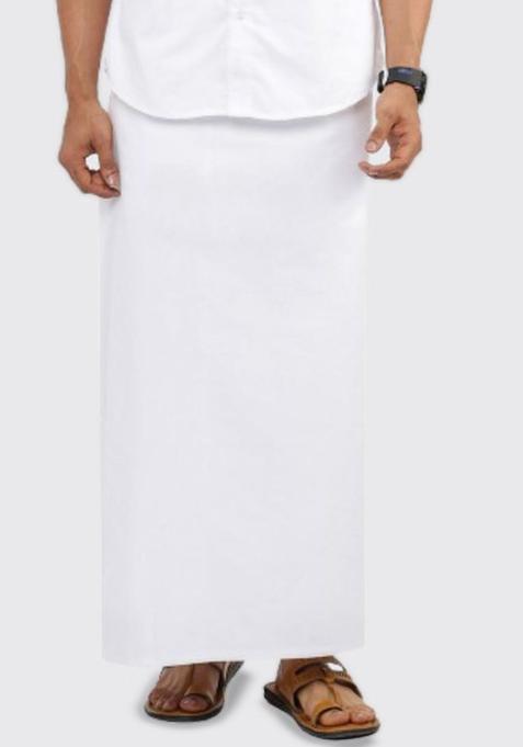 White Solid Cotton Dhoti For Men 