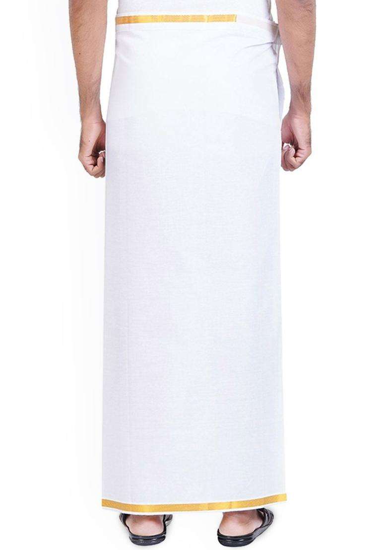 White Solid Cotton Dhoti For Men  - Indya
