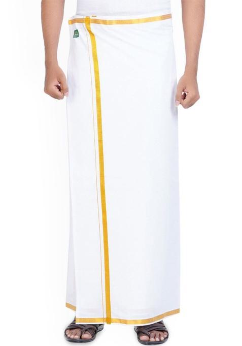 White Solid Cotton Dhoti For Men 