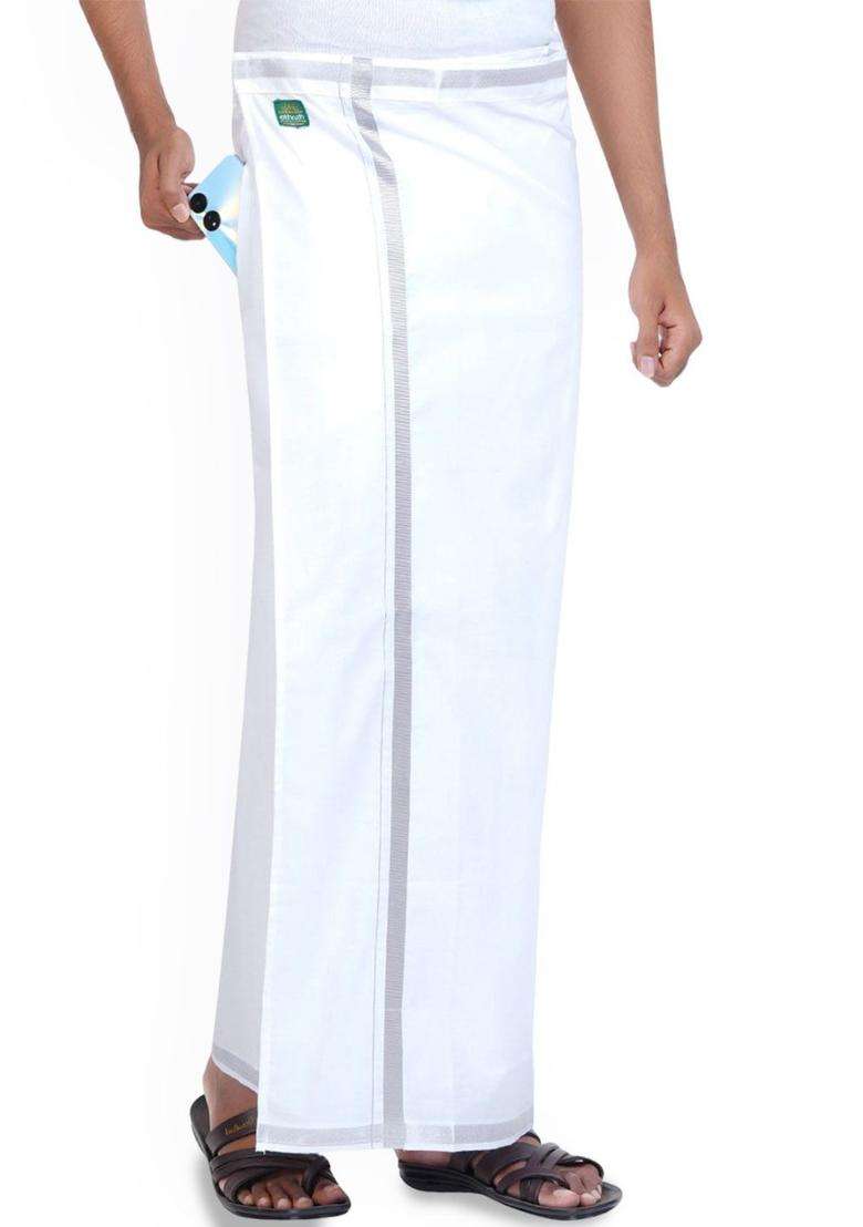 White Solid Cotton Dhoti For Men  - Indya