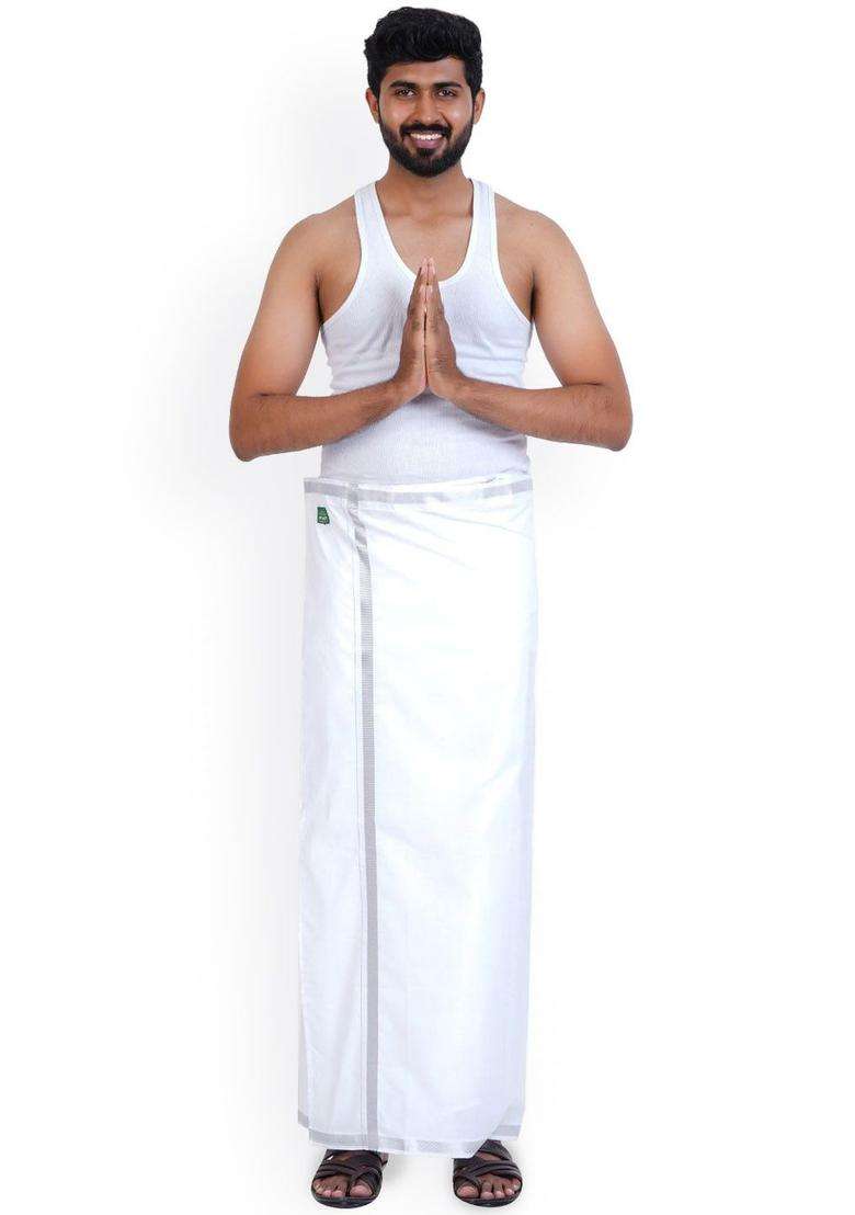 White Solid Cotton Dhoti For Men  - Indya