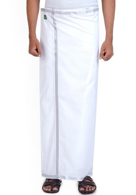 White Solid Cotton Dhoti For Men 