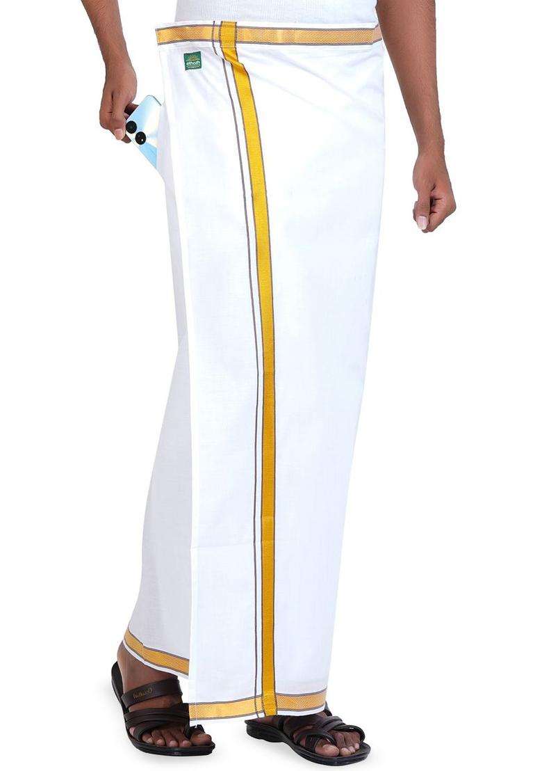 White Solid Cotton Dhoti For Men  - Indya