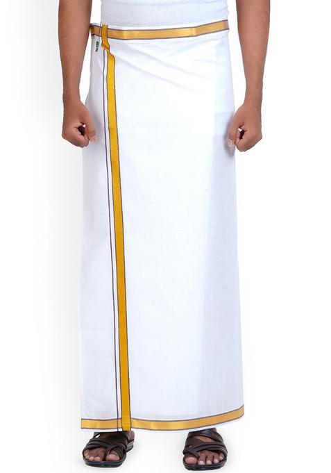 White Solid Cotton Dhoti For Men 