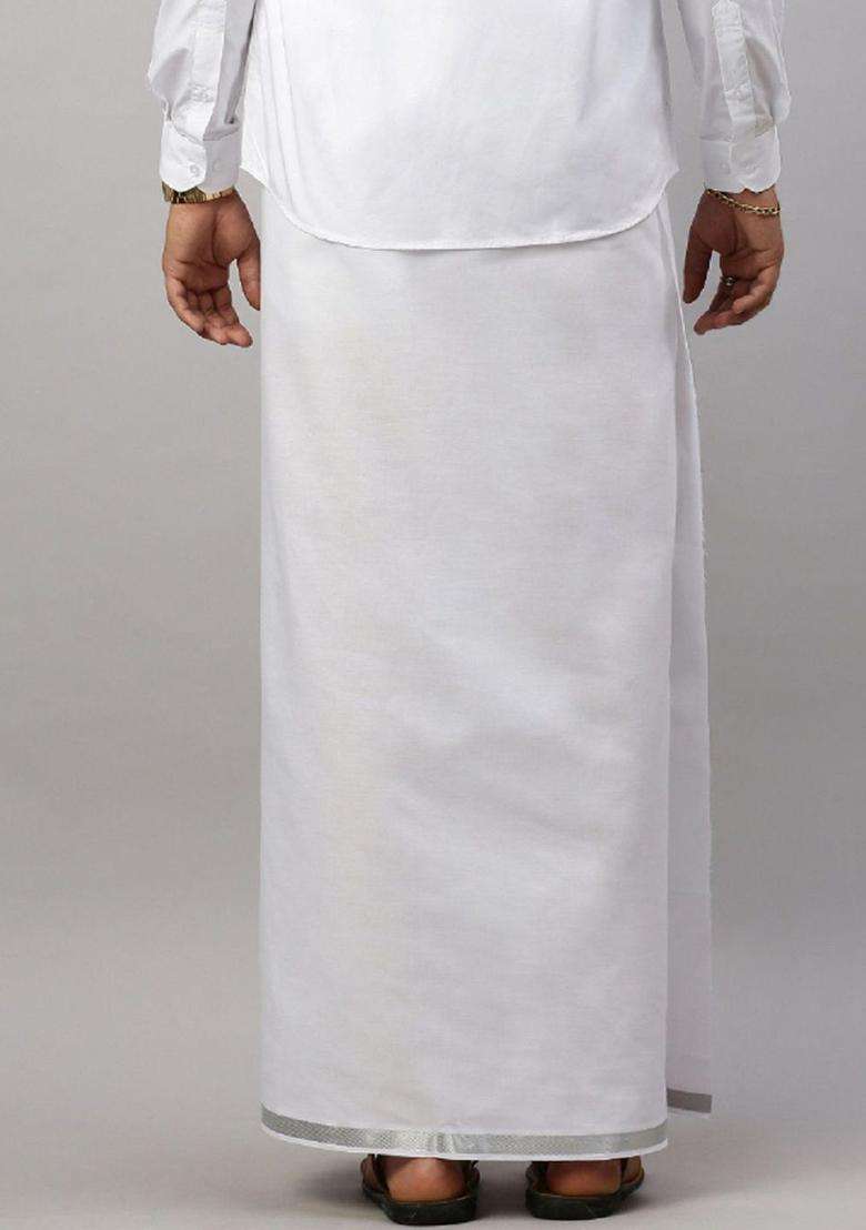 White Solid Cotton Dhoti For Men  - Indya