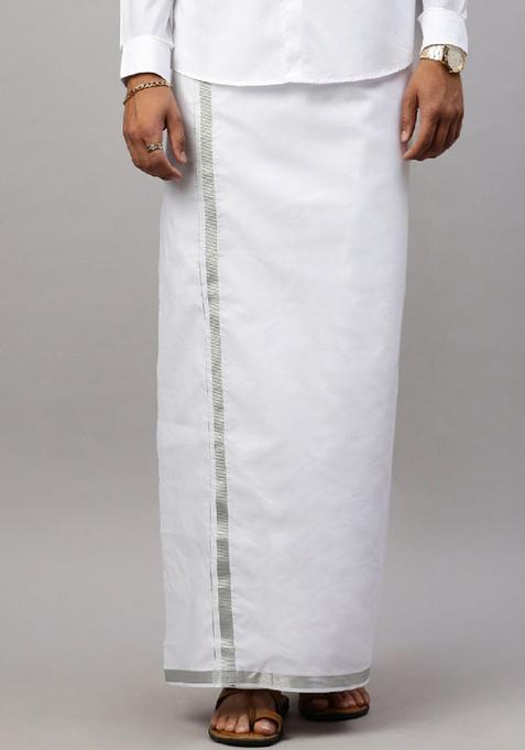 White Solid Cotton Dhoti For Men 