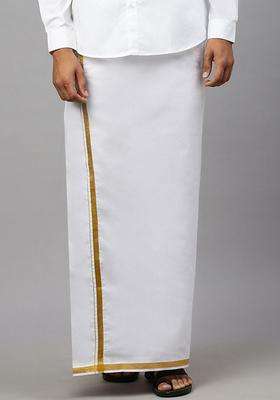 White Solid Cotton Dhoti For Men 