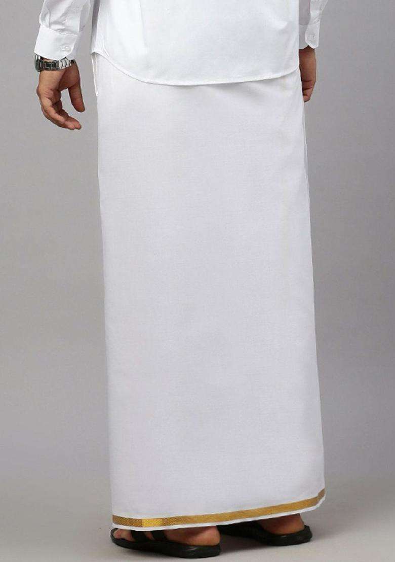 White Solid Cotton Dhoti For Men  - Indya