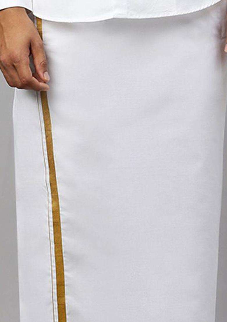 White Solid Cotton Dhoti For Men  - Indya