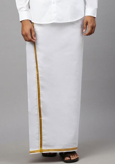 White Solid Cotton Dhoti For Men 