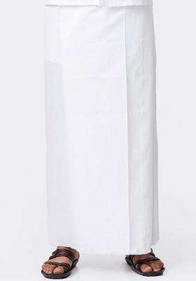 White Solid Cotton Dhoti For Men 