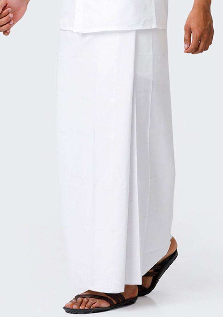 White Solid Cotton Dhoti For Men  - Indya