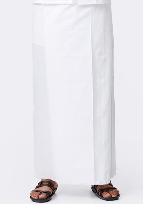 White Solid Cotton Dhoti For Men 