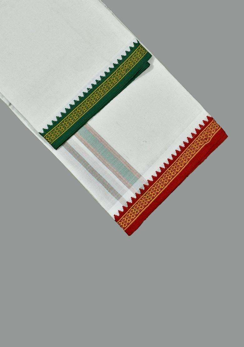 White Solid Cotton Dhoti For Men  - Indya