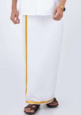 White Solid Cotton Dhoti For Men 