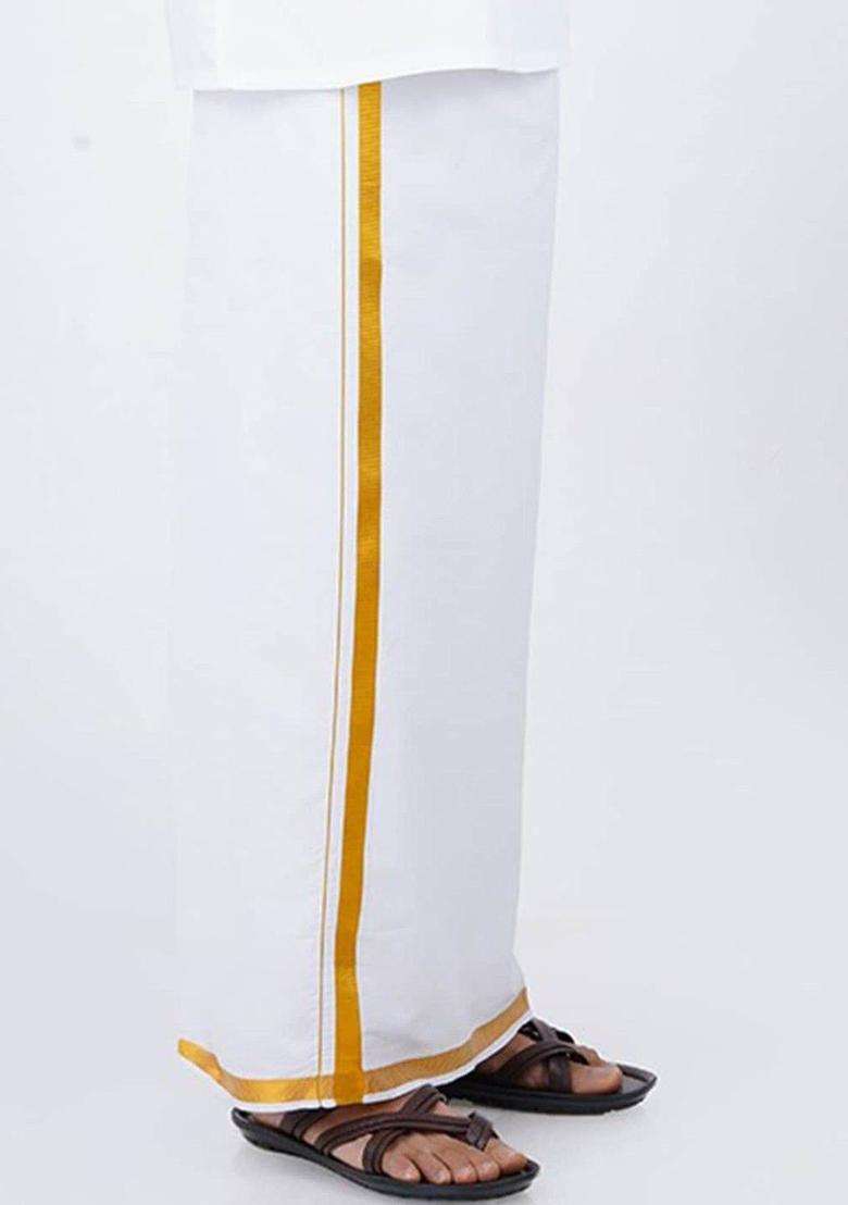 White Solid Cotton Dhoti For Men  - Indya