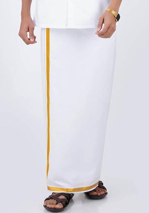 White Solid Cotton Dhoti For Men 