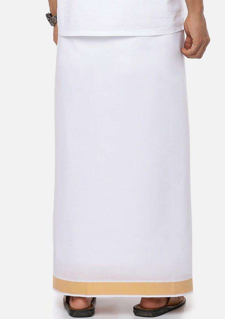 White Solid Cotton Dhoti For Men  - Indya