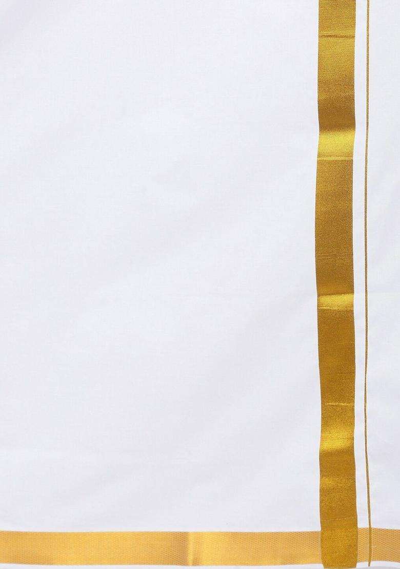 White Solid Cotton Dhoti For Men  - Indya