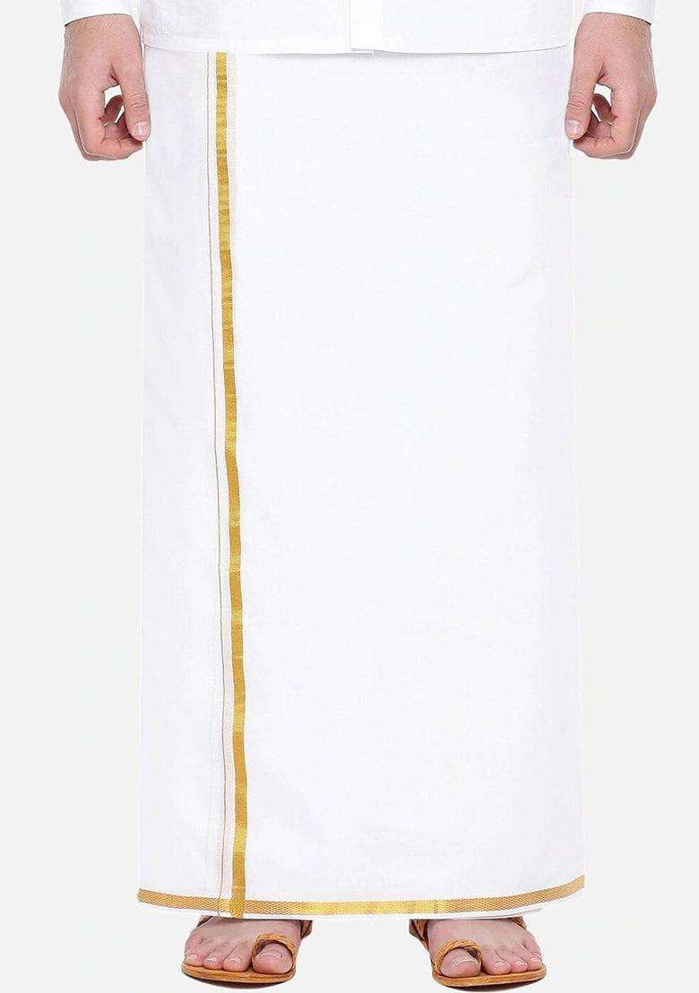 White Solid Cotton Dhoti For Men  - Indya