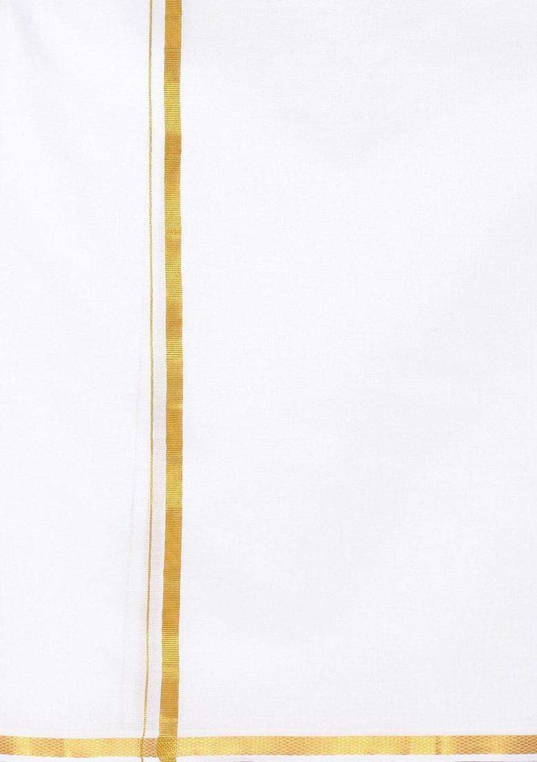 White Solid Cotton Dhoti For Men  - Indya