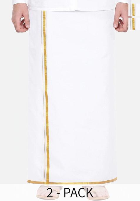 White Solid Cotton Dhoti For Men 