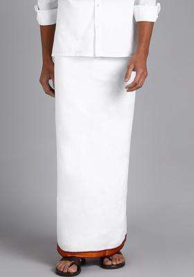 White Solid Cotton Dhoti For Men 