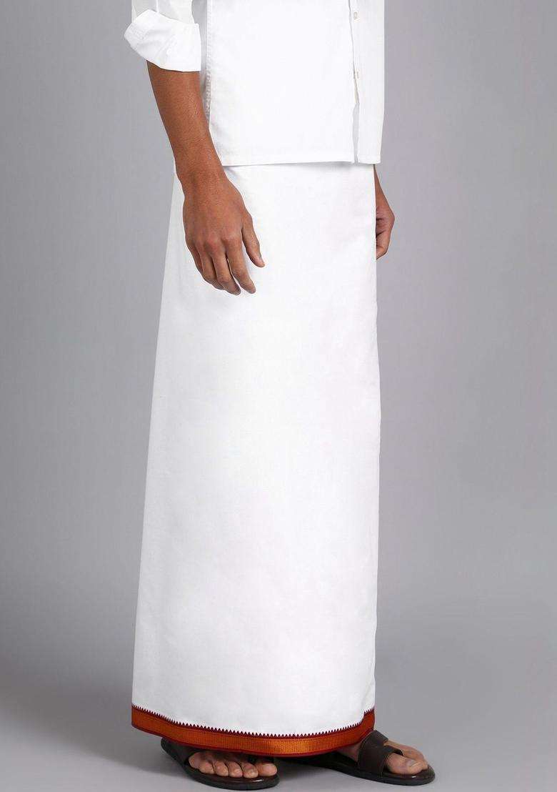 White Solid Cotton Dhoti For Men  - Indya