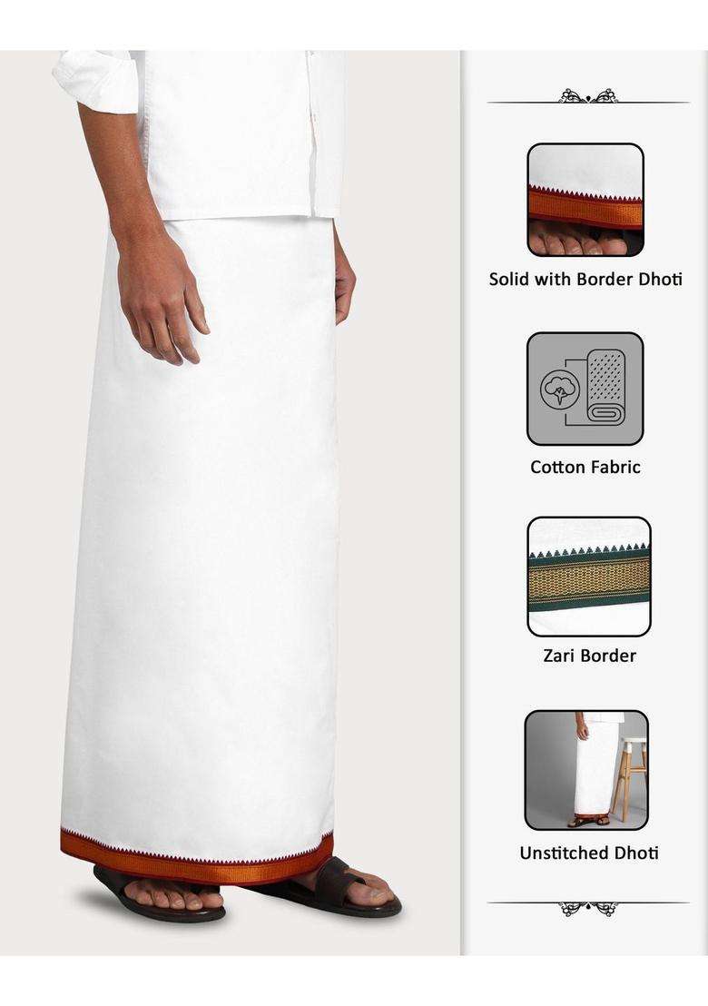 White Solid Cotton Dhoti For Men  - Indya
