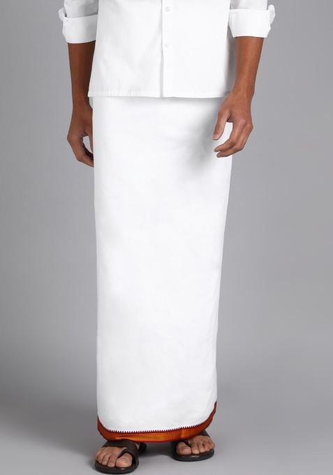White Solid Cotton Dhoti For Men 