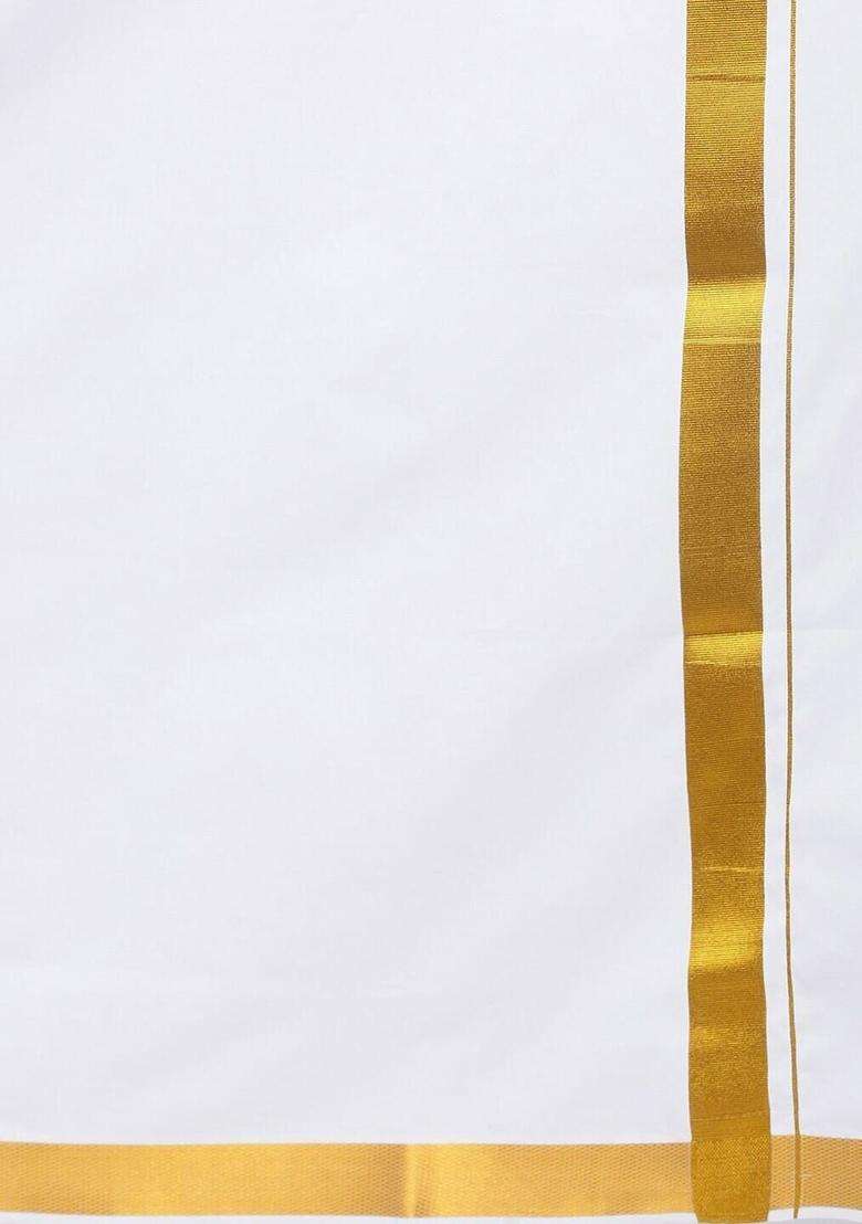 White Solid Cotton Dhoti For Men  - Indya