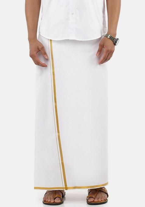 White Solid Cotton Dhoti For Men 