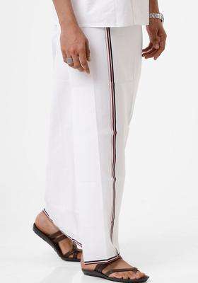 White Solid Cotton Dhoti For Men 