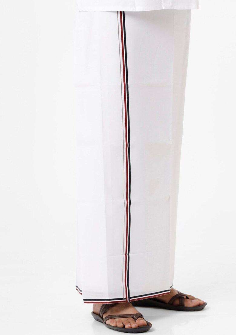 White Solid Cotton Dhoti For Men  - Indya