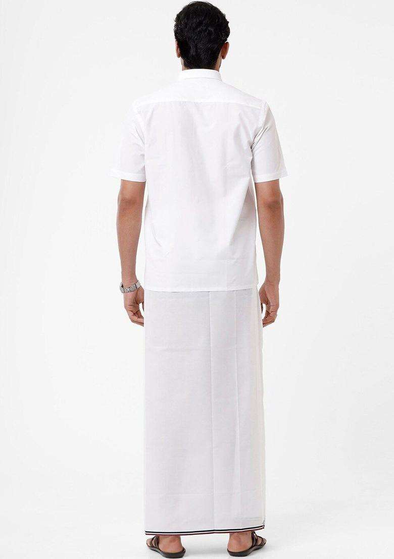 White Solid Cotton Dhoti For Men  - Indya